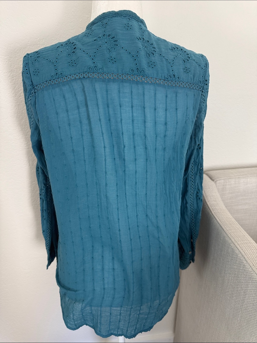 Sundance Teal Eyelet Lace Button-Down Shirt - Picture 3 of 4